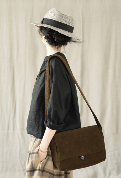 edoa Black V Neckline Pintucked French Linen Shirt