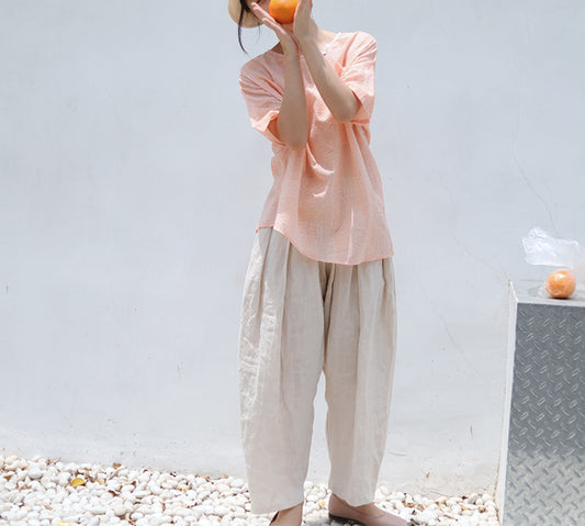edoa Pleated Boyfriend Washed Linen Pants