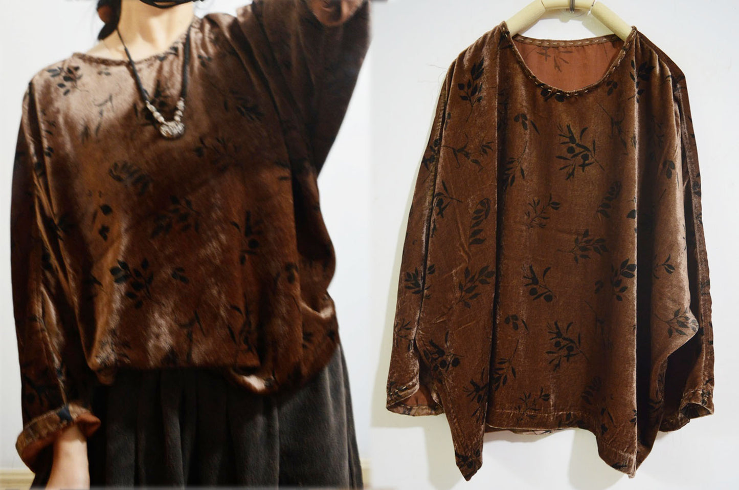 Loose Dioscorea Dyed Silk Velvet Long Sleeve T-shirt to0327 X021