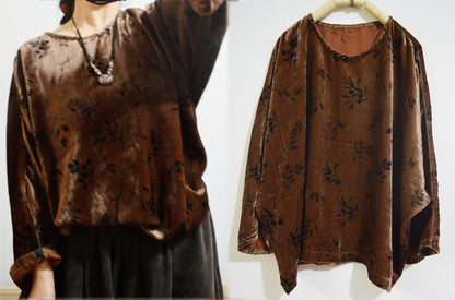 Loose Dioscorea Dyed Silk Velvet Long Sleeve T-shirt to0327 X021