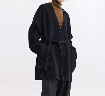 edoa V-neck Double-faced Wool Wrap Coat