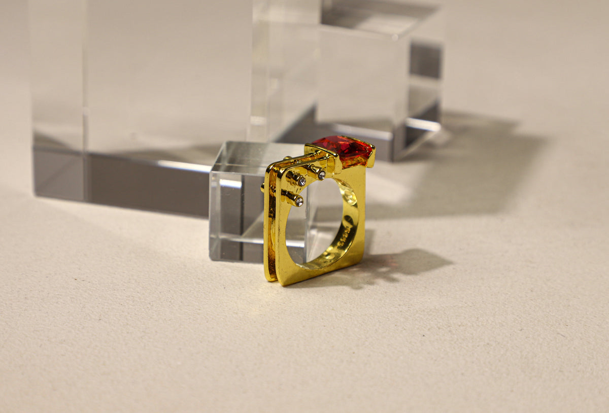edoa Deconstructed Architectural Square Band Garnet Ring