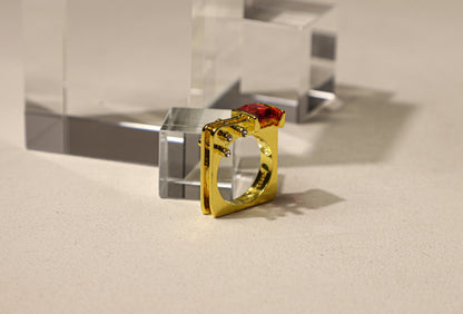 edoa Deconstructed Architectural Square Band Garnet Ring