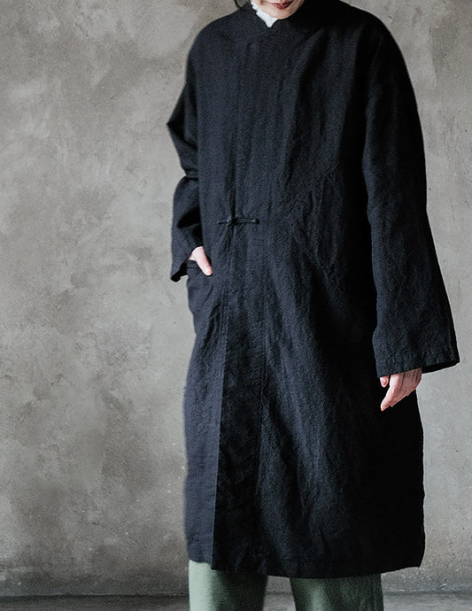 edoa Linen Trench Coat with Chinese Hand Knotted Button