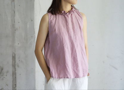 edoa Ruffle Trim Neckline French Linen Tank Top
