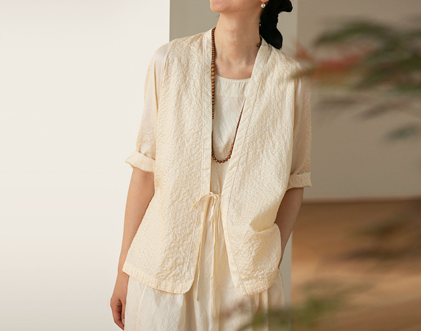 edoa Tussah Silk Sashiko Blouse