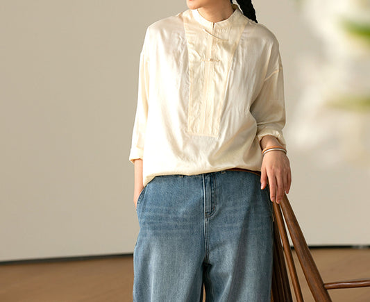 edoa Dupioni Tussah Silk Chinese Blouse