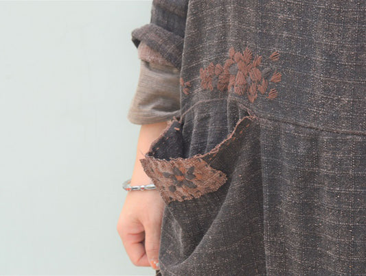 edoa Mud Tussah Silk Jacquard Loose Fitting Long Dress