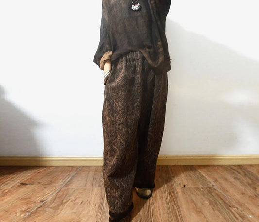 Mud Tussah Silk Jacquard Low-crotch Pants pa0123 X308