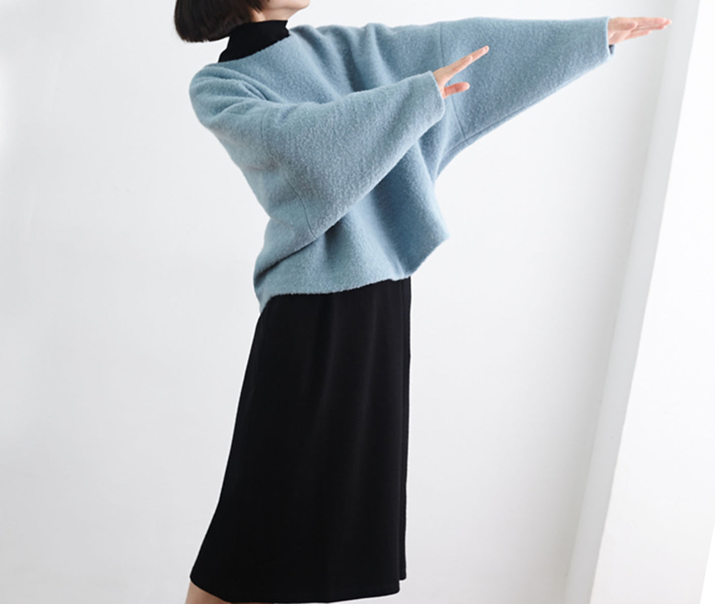 edoa Boiled Wool Oversized Bat Sleeve Pullover Jacket