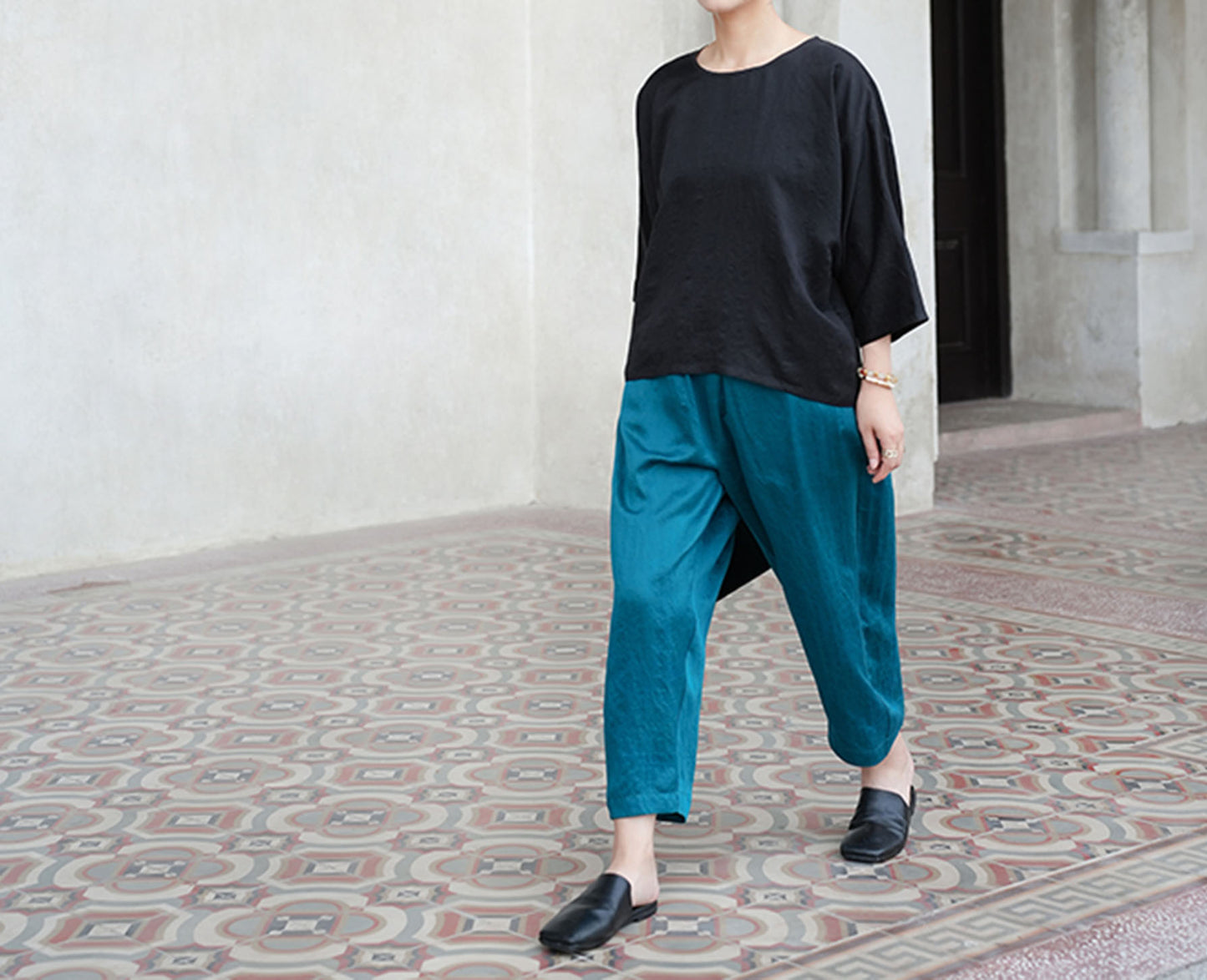 edoa Cracked Mud Silk Charmeuse Tappered Pants 