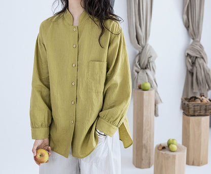 edoa High Count Prewashed Linen Multi-way Collar Shirt 