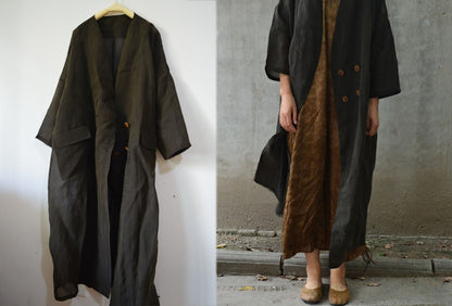 edoa Distressed Mud Silk Trench Coat
