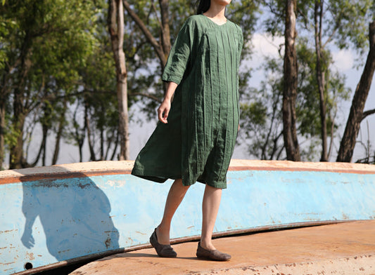 edoa Pintucked Ramie Dress