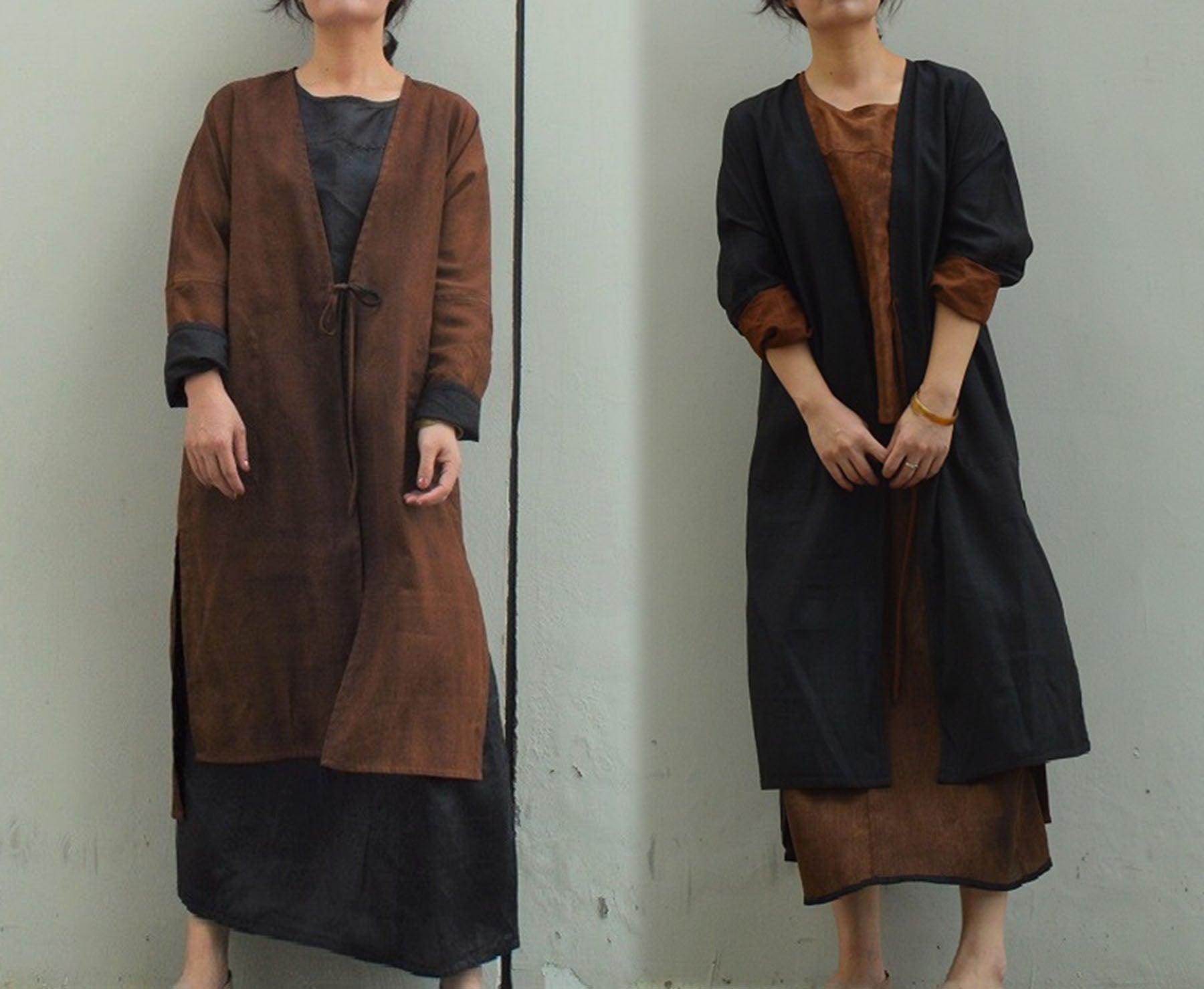 edoa Reversible Mud Silk Dust Coat