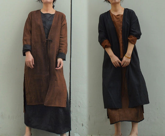 edoa Reversible Mud Silk Dust Coat