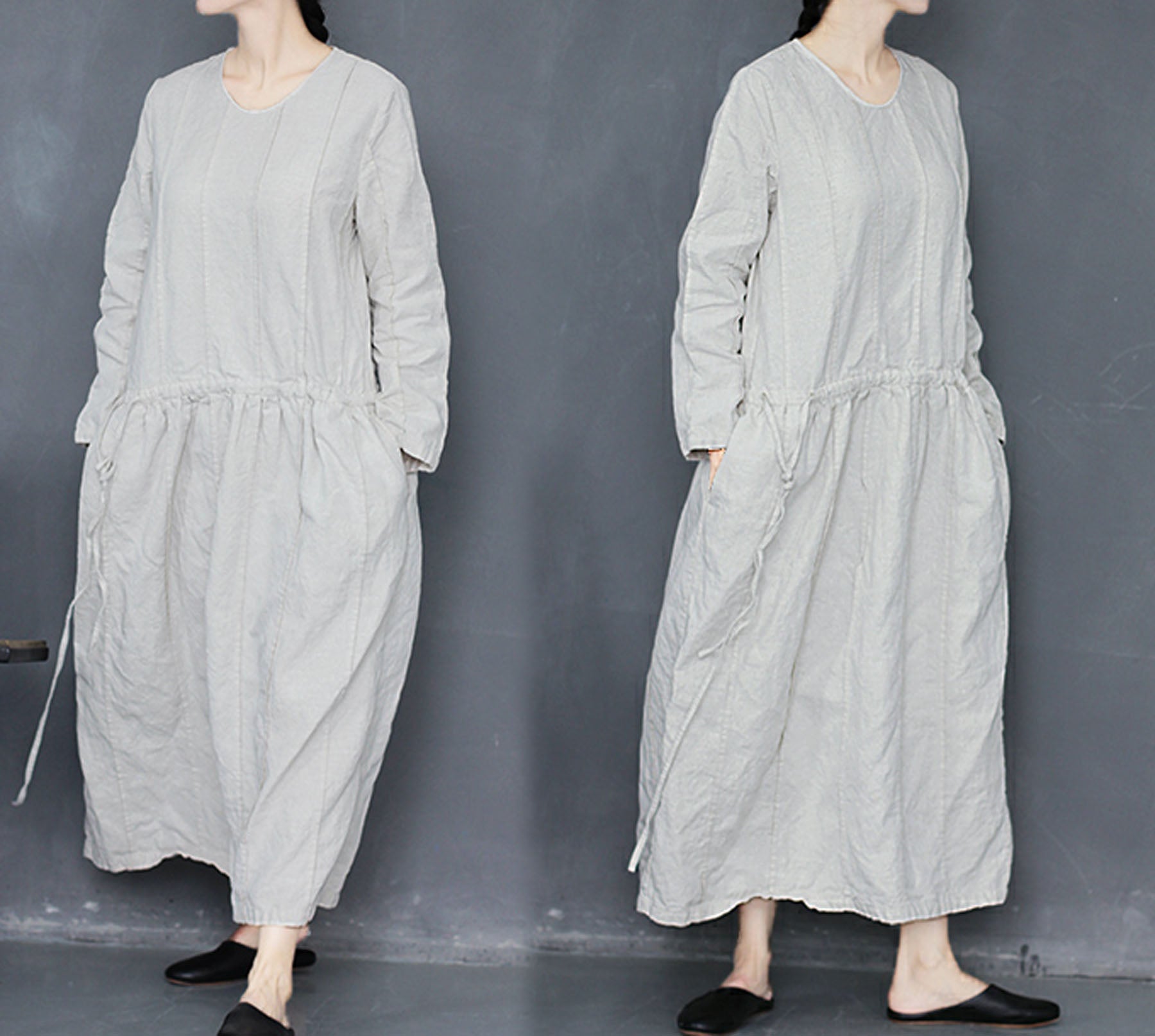 edoa Hand Pintucked Pre-washed French Linen Dress