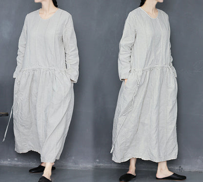 edoa Hand Pintucked Pre-washed French Linen Dress