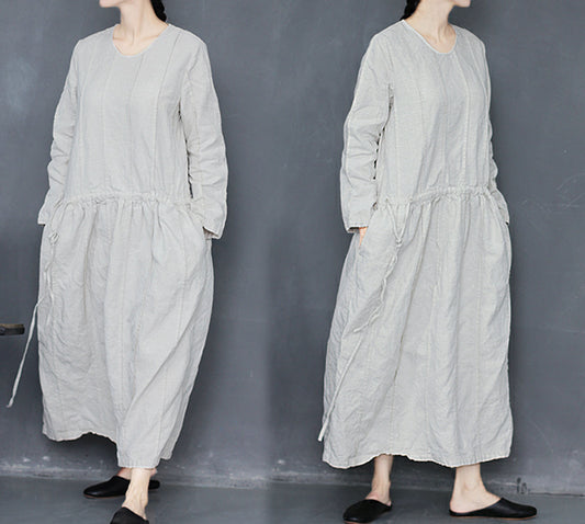 edoa Hand Pintucked Pre-washed French Linen Dress