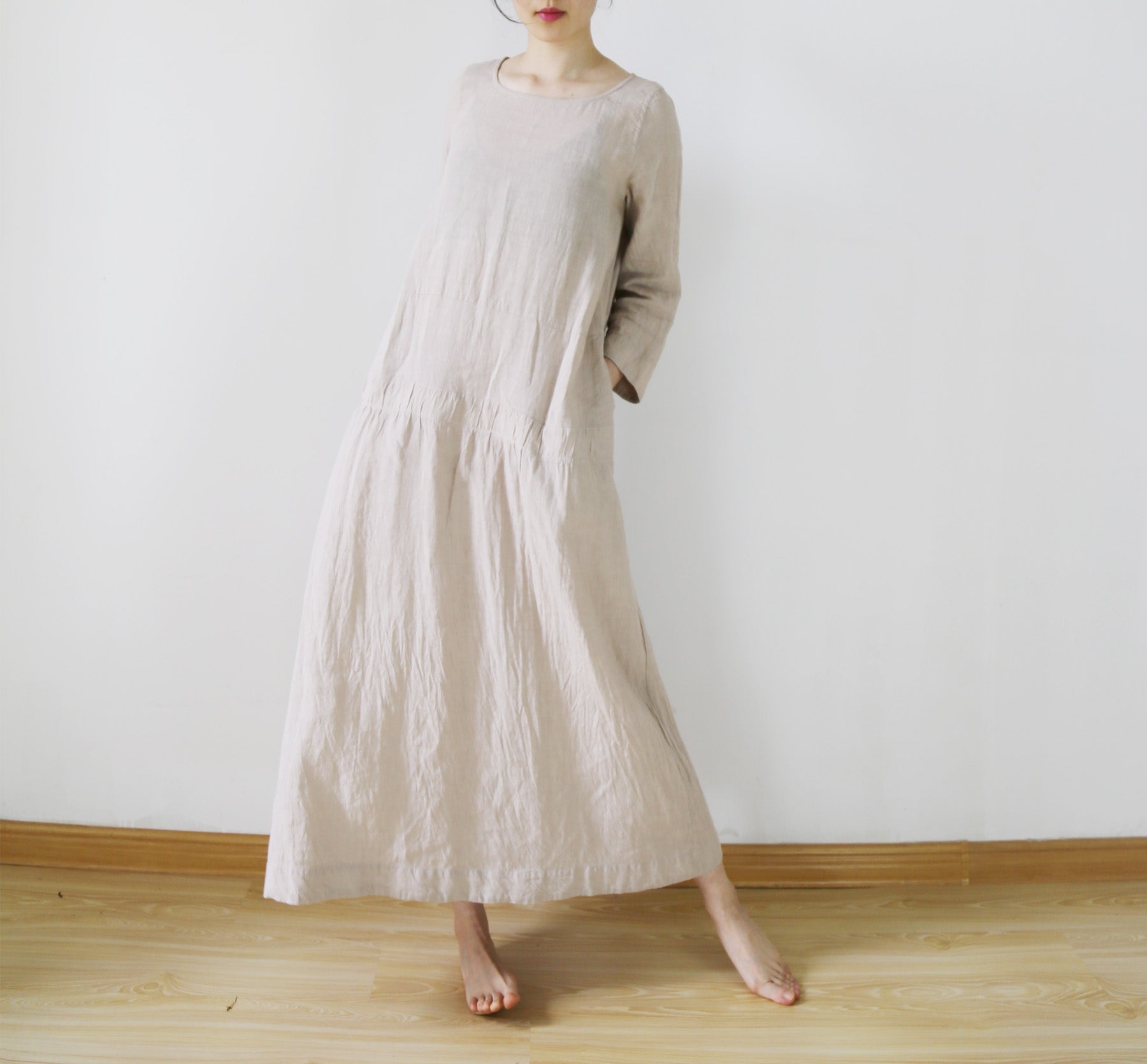 edoa Low Waist Washed Linen Dress 