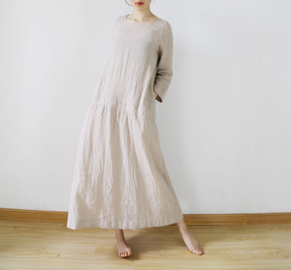 edoa Low Waist Washed Linen Dress 