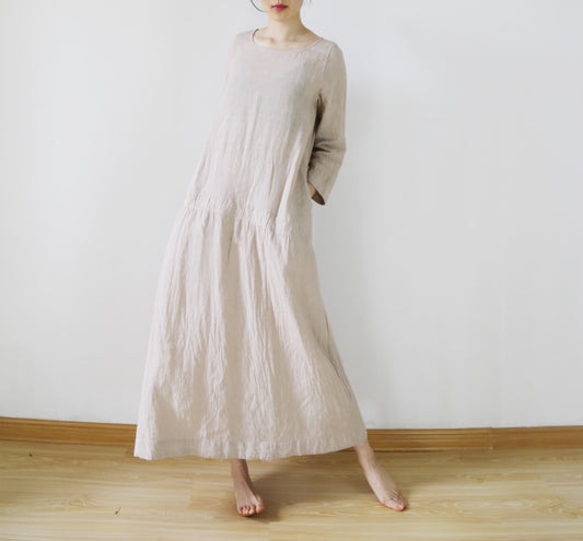 edoa Low Waist Washed Linen Dress 