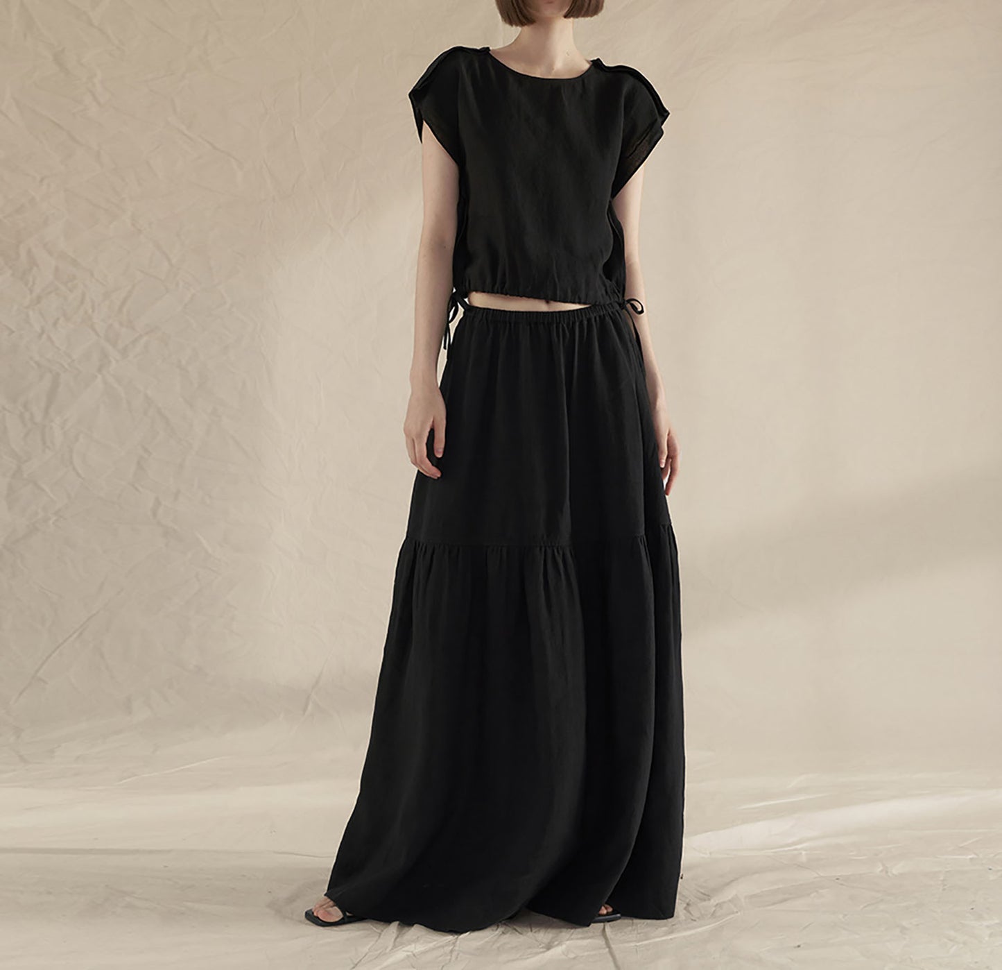 edoa Tumbled French Linen Tiered Skirt