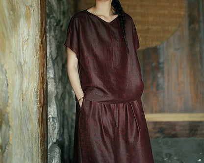 edoa Rusty Red Mud Silk Summer Top