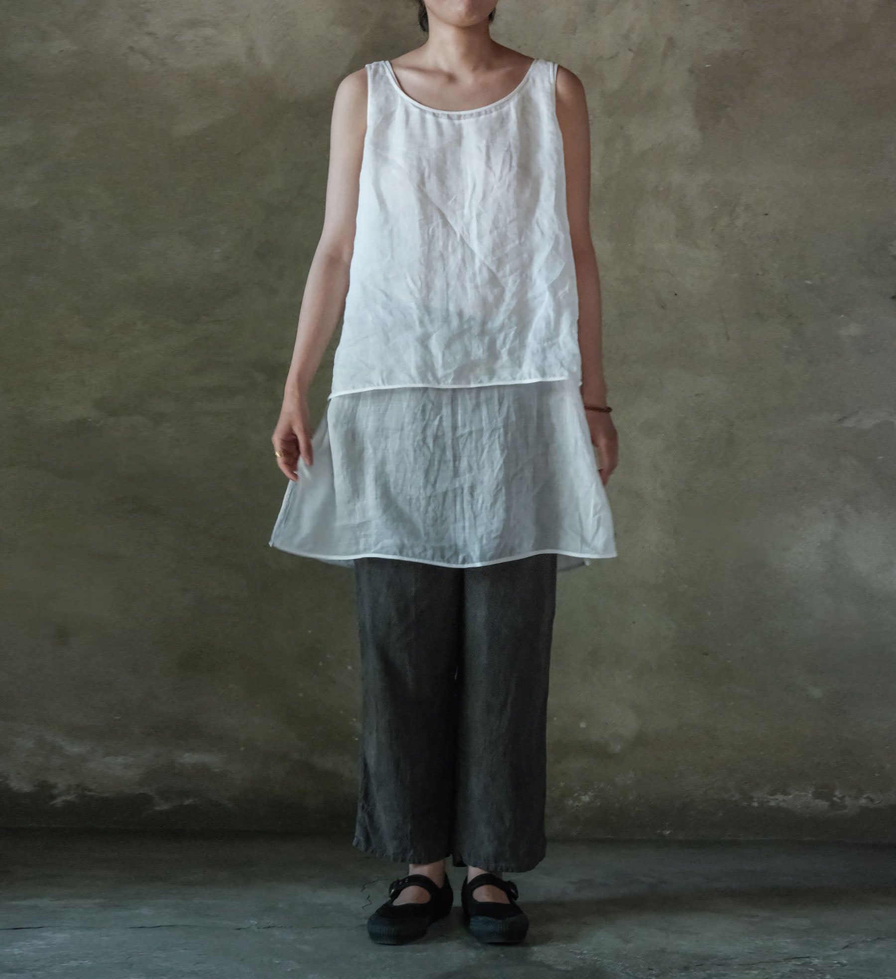 edoa White Long-termism High Count Ramie Tank Top