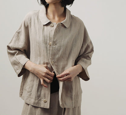 edoa Spring Loose Linen Short Jacket