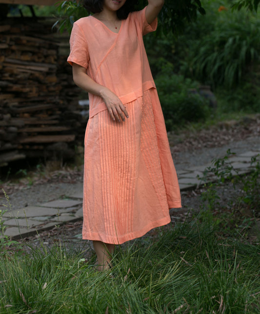 edoa Low Waist Pintucked Linen Dress