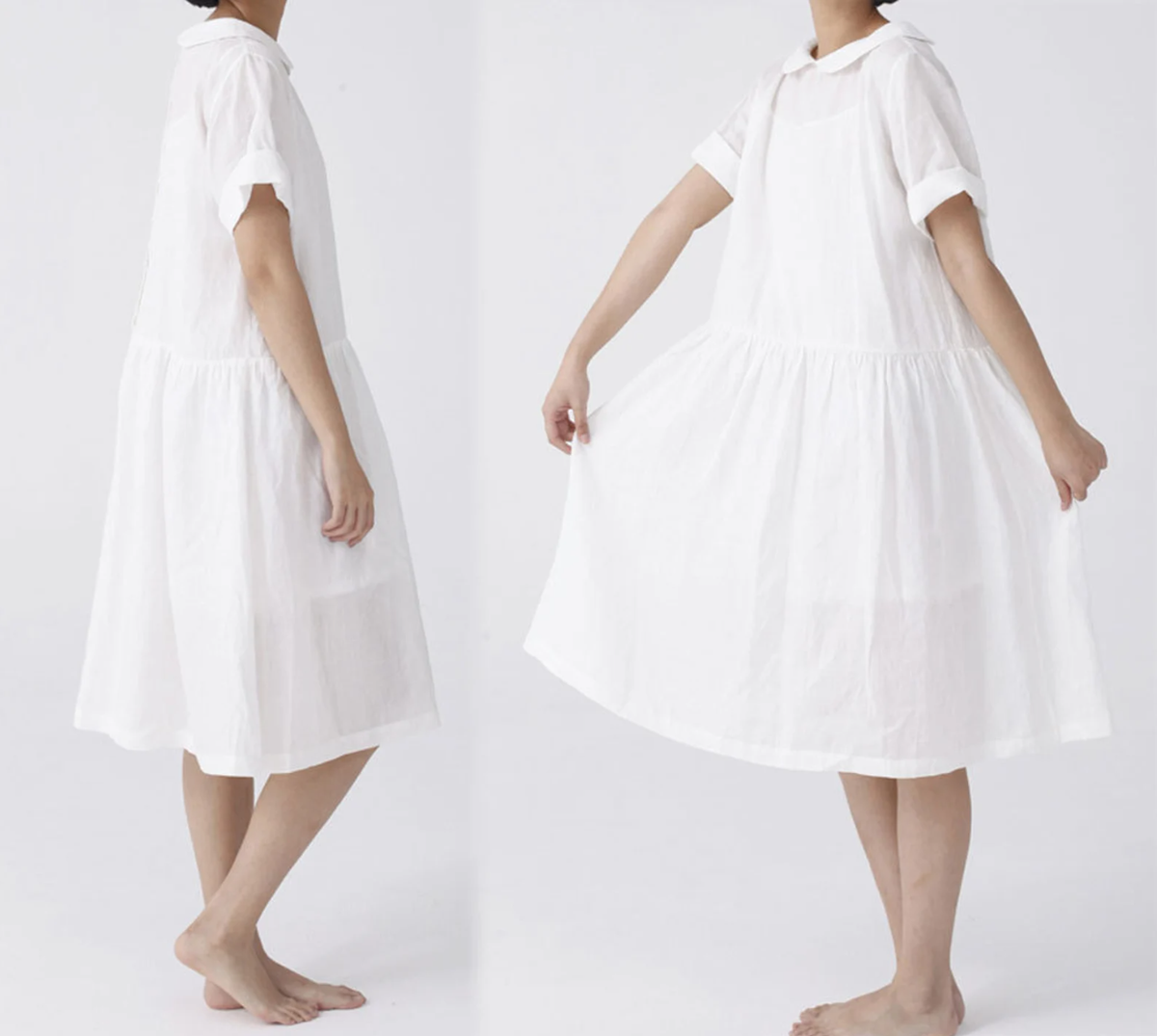 edoa Washed Ramie Peter Pan Collar Dress