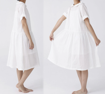 edoa Washed Ramie Peter Pan Collar Dress