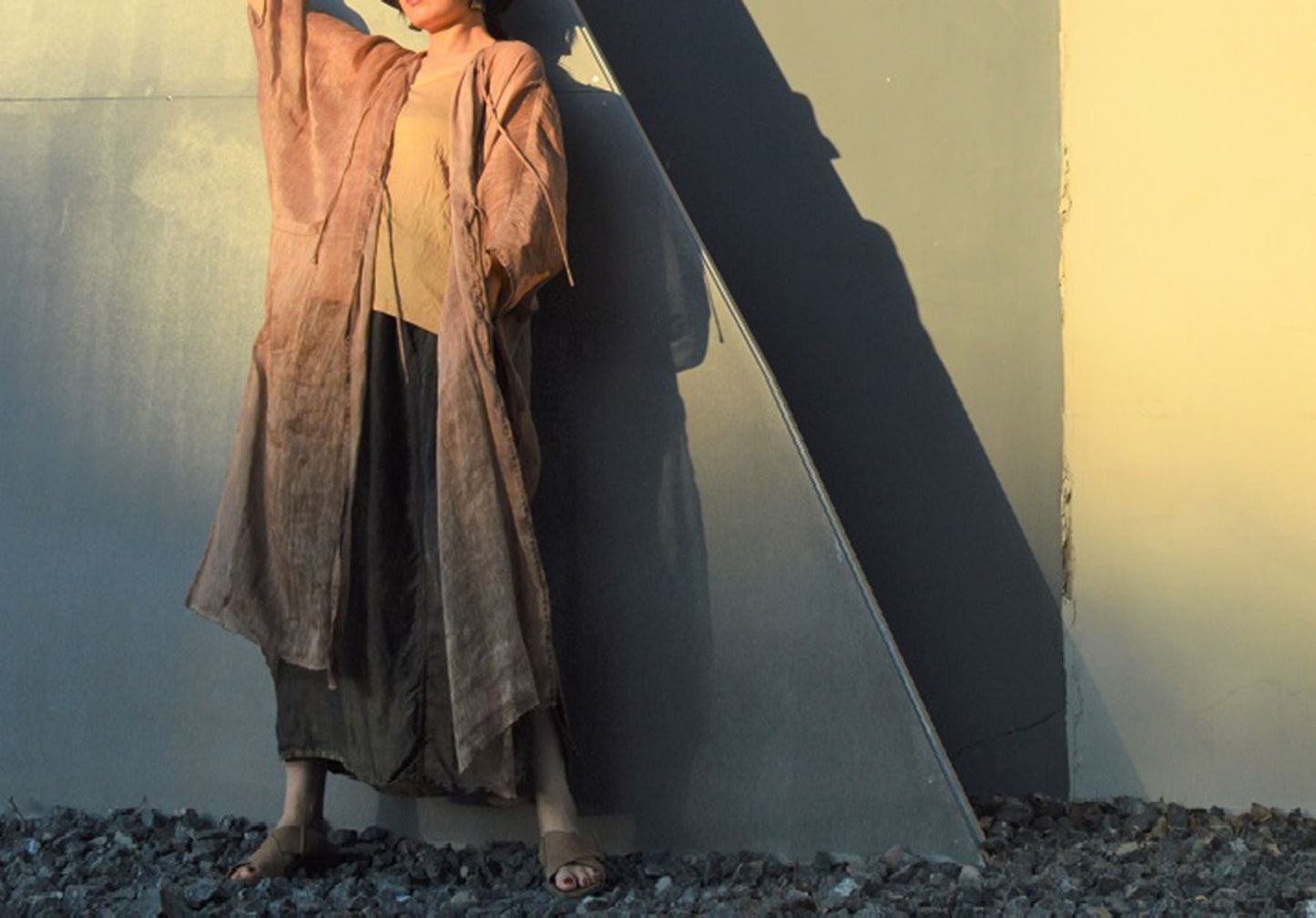 edoa Plant Dyed Silk Linen Blend Duster Coat 