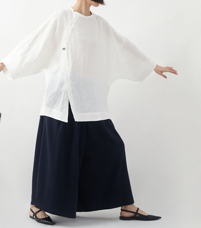 edoa Minimalist Linen Blouse with Jade Buttons