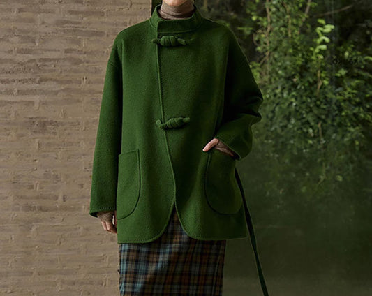 edoa New Chinese Style Double-faced Wool Coat