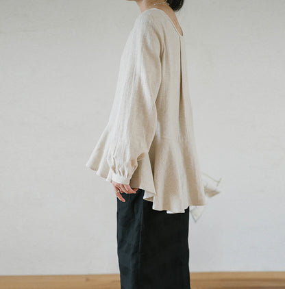 EDOA Romantic Ruffle Flax Linen Blouse