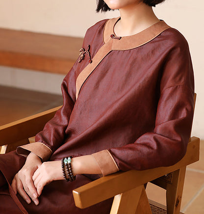 edoa Luxury Cracked Mud Silk Habotai Chinese Style Cheongsam