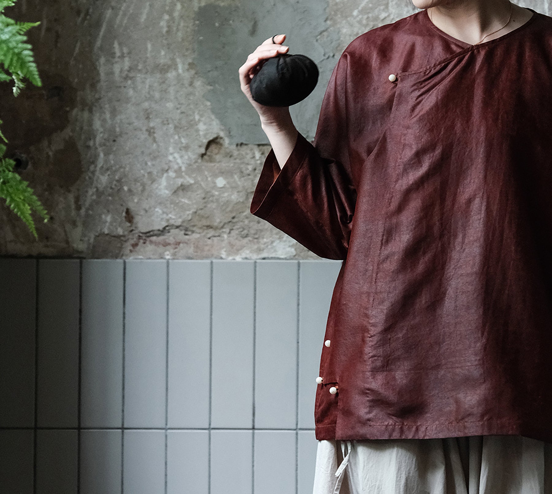 edoa Mud Silk 3/4 Sleeve Chinese Shirt