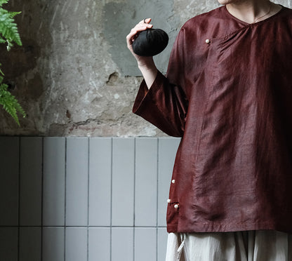 edoa Mud Silk 3/4 Sleeve Chinese Shirt