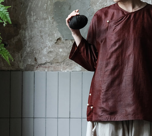edoa Mud Silk 3/4 Sleeve Chinese Shirt