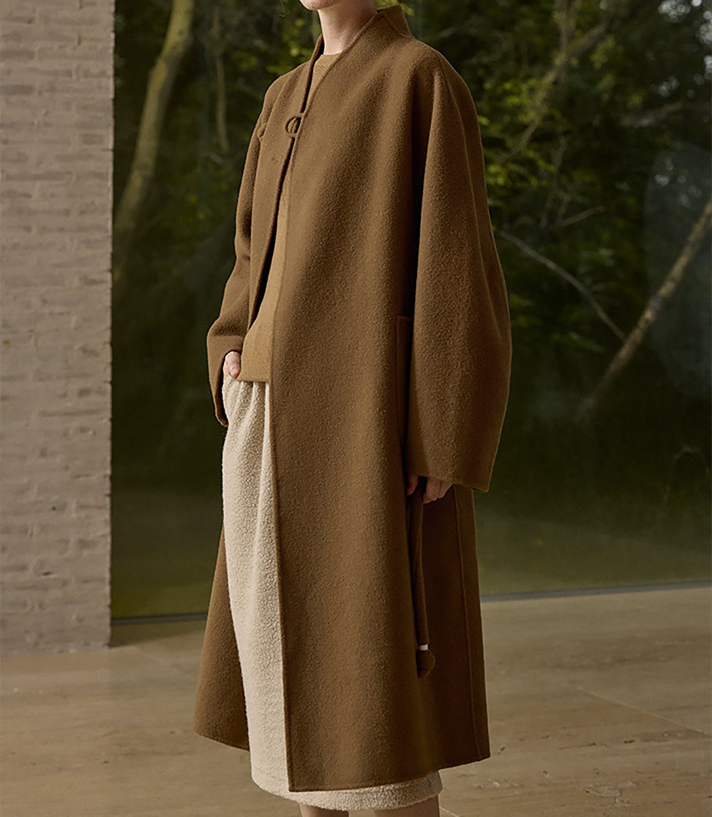 edoa New Chinese Style Double-faced Wool Long Coat