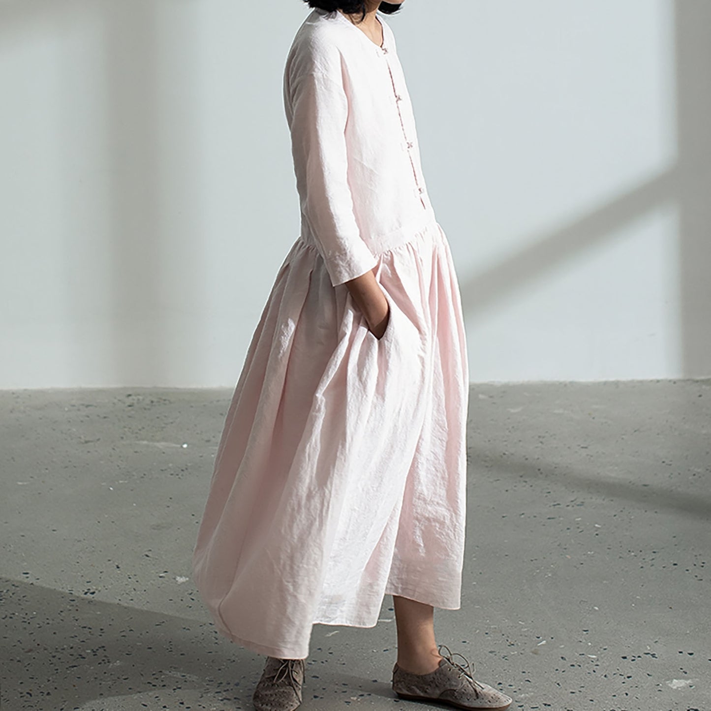 edoa Bracelet Sleeves Linen Shirt Dress