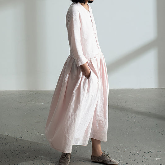 edoa Bracelet Sleeves Linen Shirt Dress