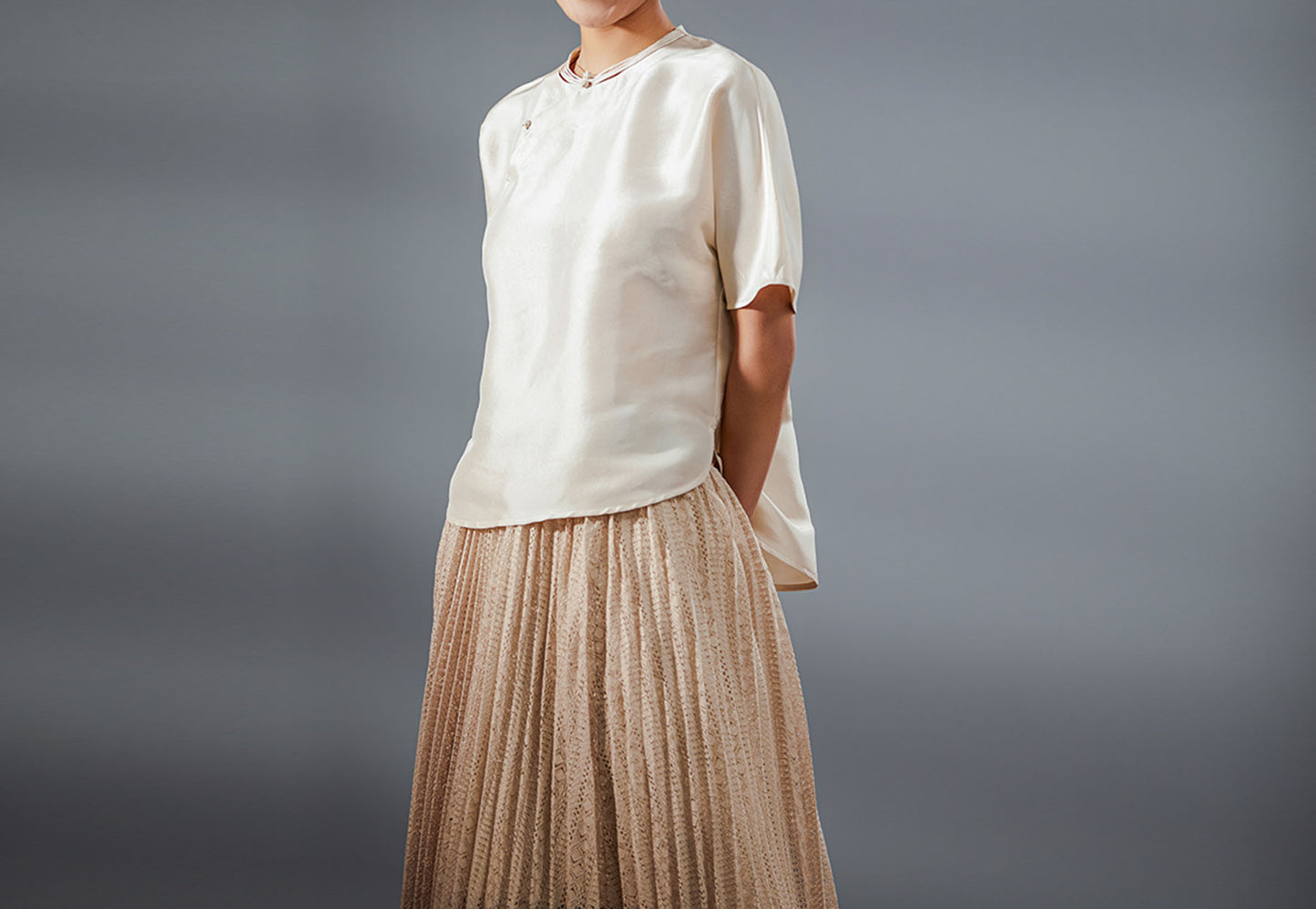 edoa Dupioni Silk Modified Qipao Half Sleeve Top