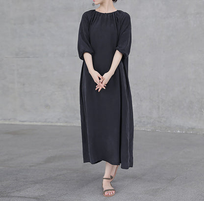 edoa Black Sand Washed Mulberry Silk Habotati Dress