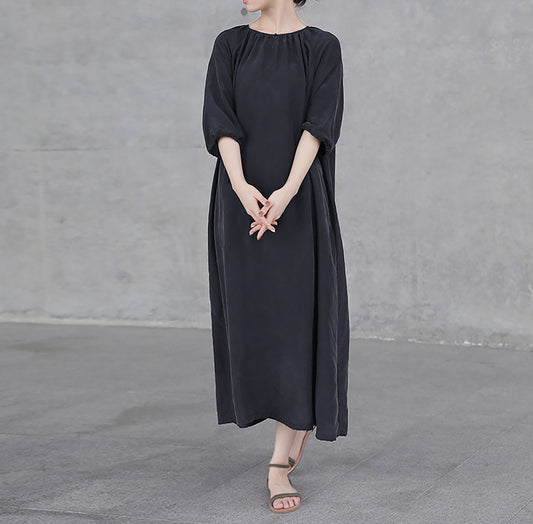 edoa Black Sand Washed Mulberry Silk Habotati Dress