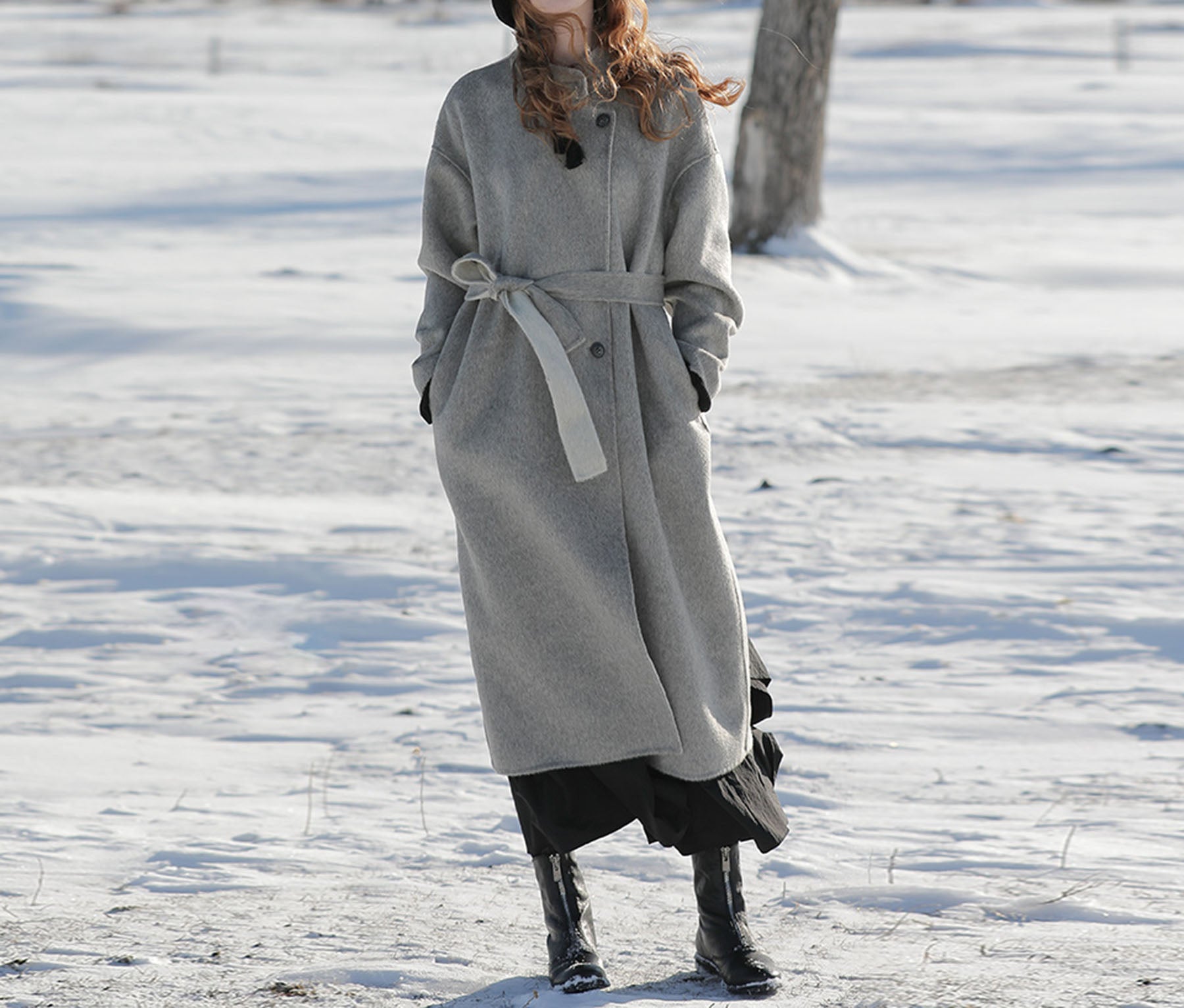 edoa Two-tone Double Faced Wool Coat