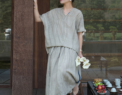 edoa Crinkled Linen Split Neck Tunic