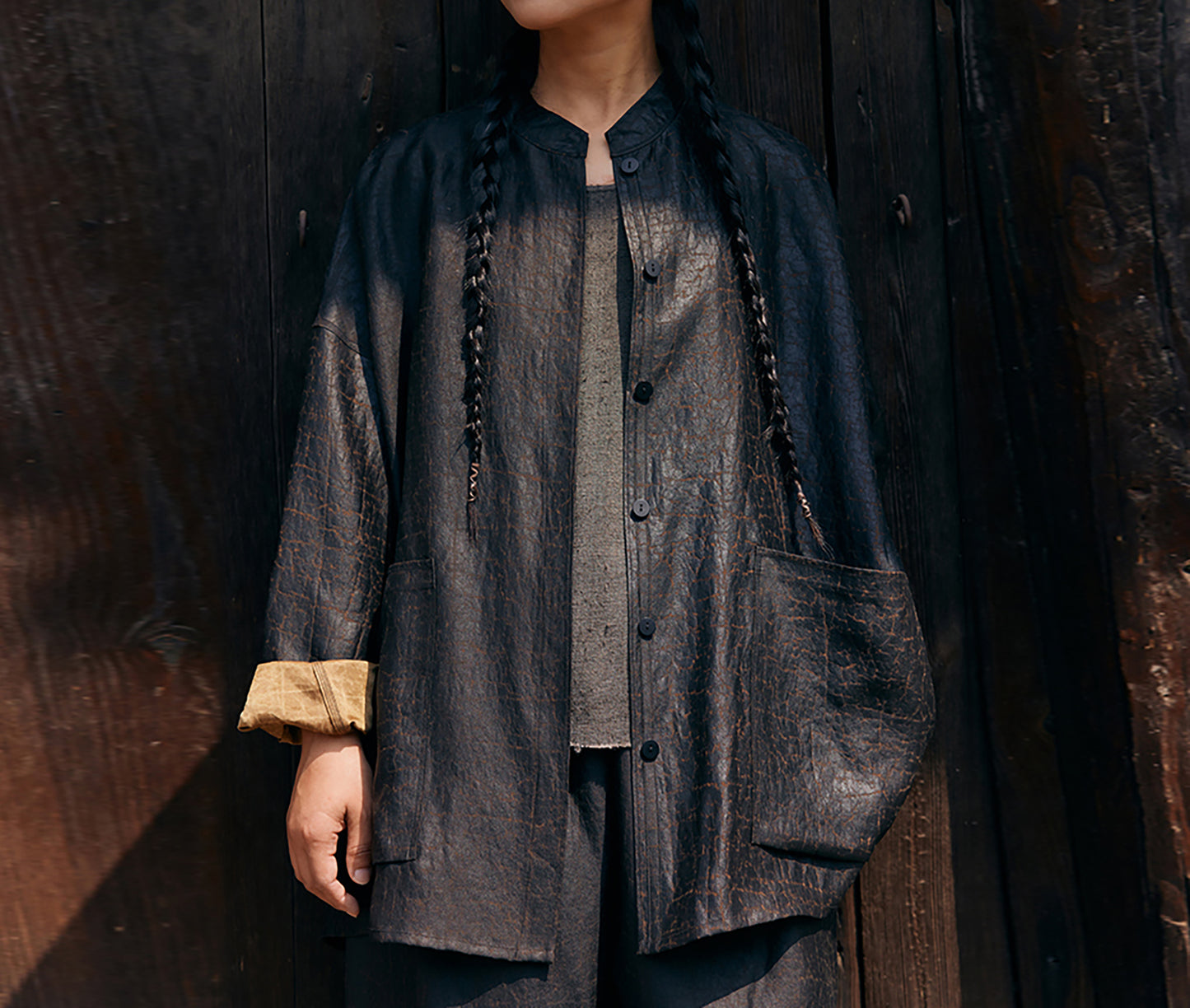 edoa Cracked Mud Silk Oriental Shirt 
